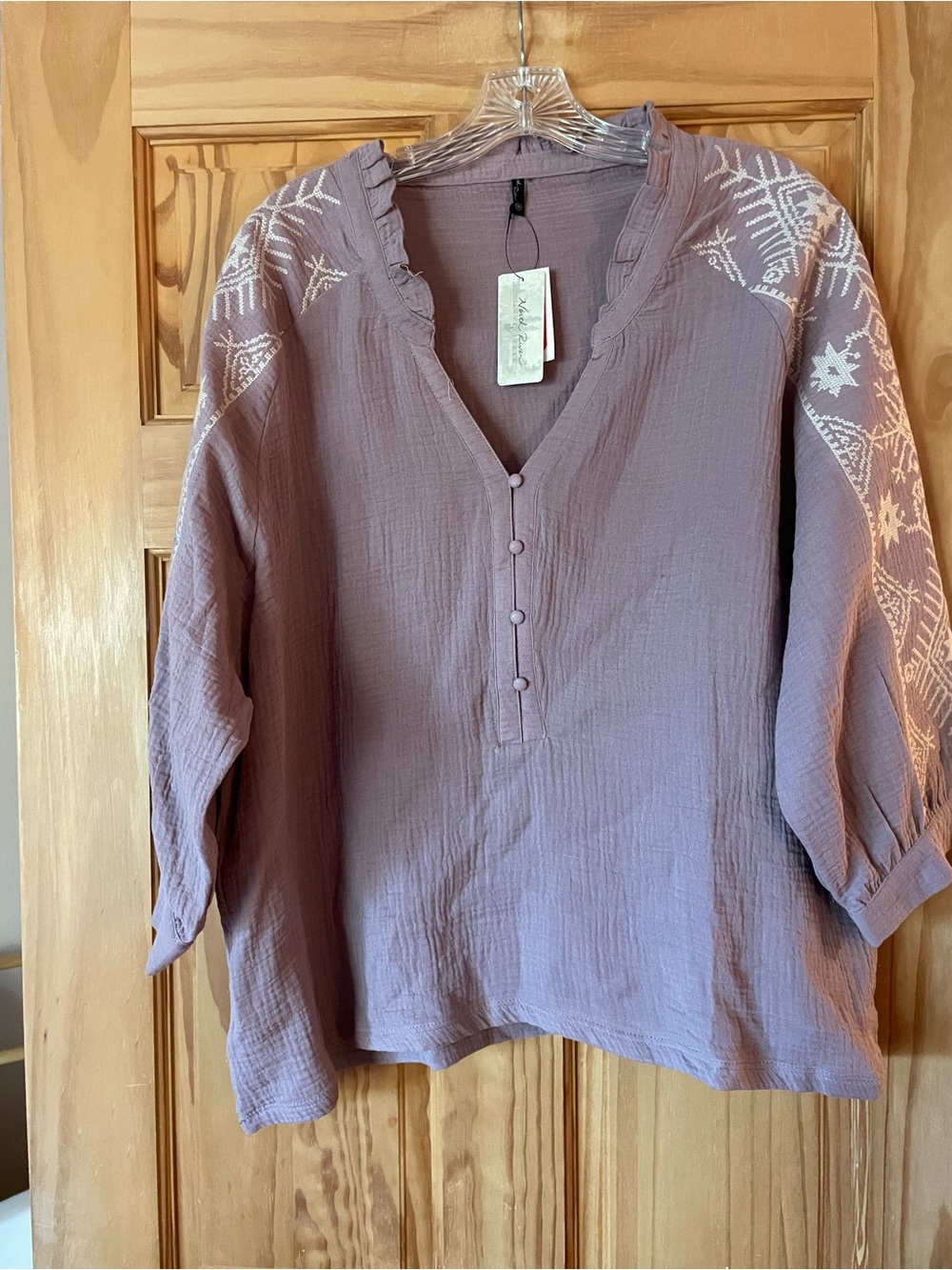 Embroidered Mauve Peasant Tunic Top